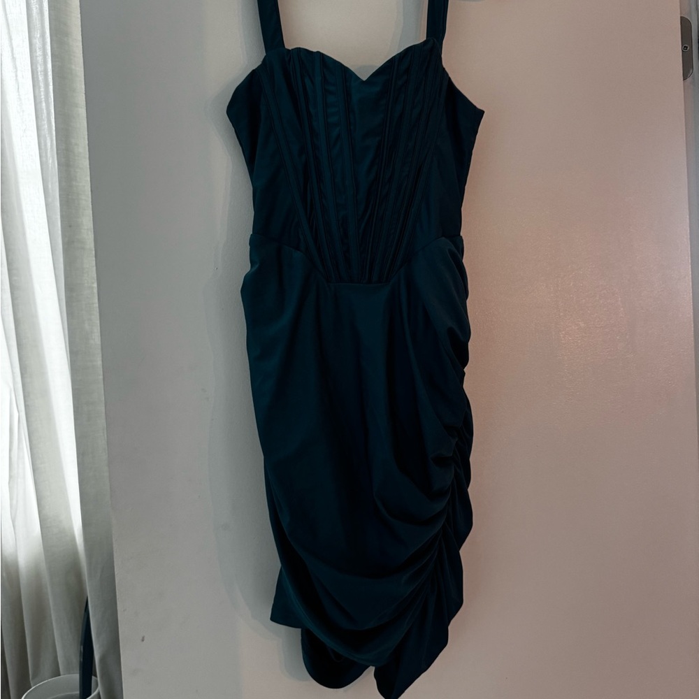 REVOLVE Teal Draped Mini Dress - Picture 3 of 5